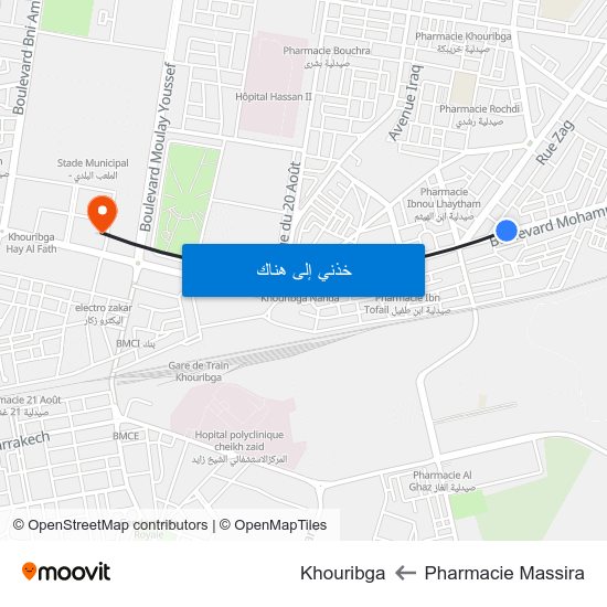 Pharmacie Massira to Khouribga map