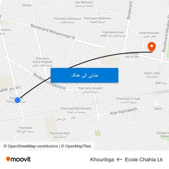 Ecole Chahia Lk to Khouribga map