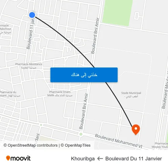 Boulevard Du 11 Janvier to Khouribga map