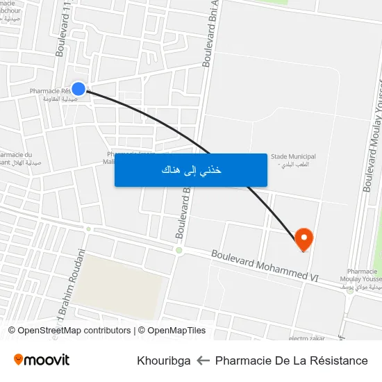 Pharmacie De La Résistance to Khouribga map