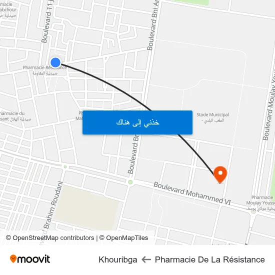 Pharmacie De La Résistance to Khouribga map