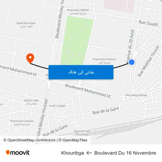 Boulevard Du 16 Novembre to Khouribga map