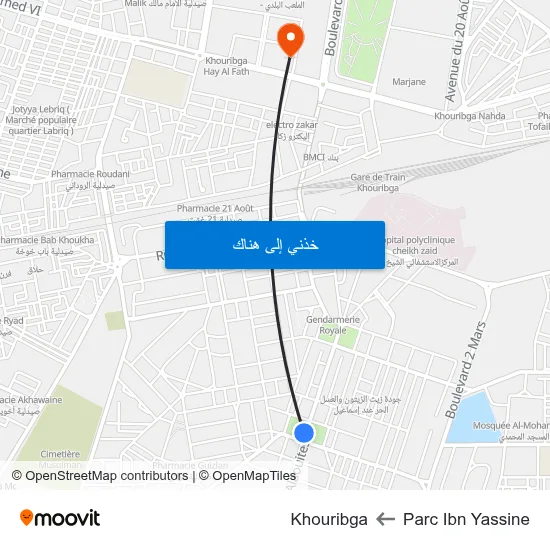 Parc Ibn Yassine to Khouribga map