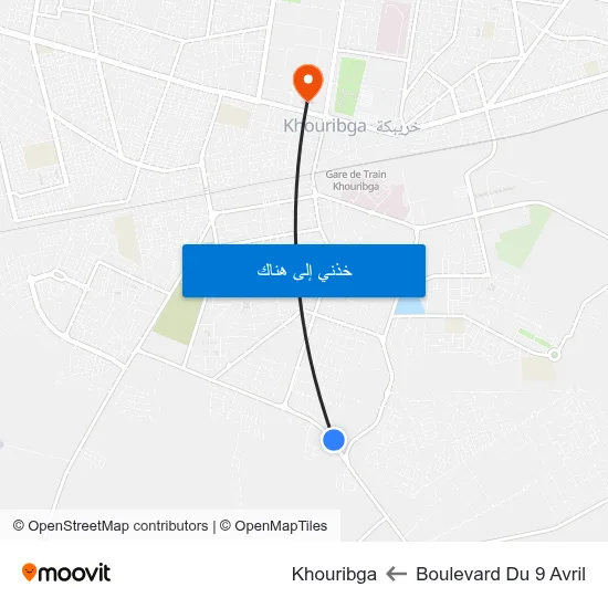 Boulevard Du 9 Avril to Khouribga map