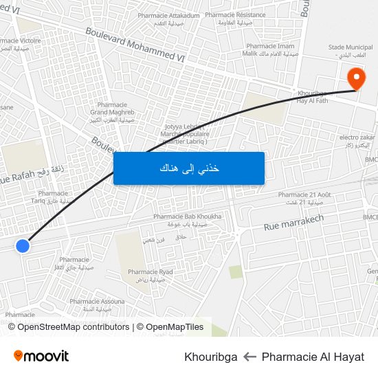 Pharmacie Al Hayat to Khouribga map