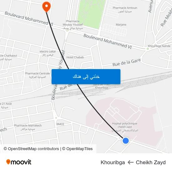 Cheikh Zayd to Khouribga map