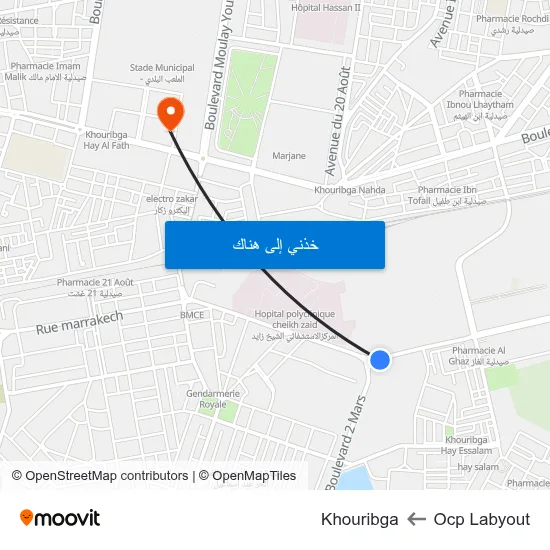 Ocp Labyout to Khouribga map
