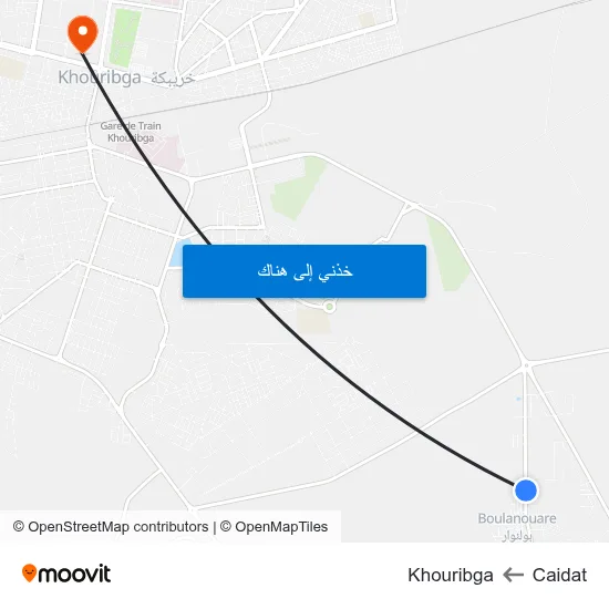 Caidat to Khouribga map
