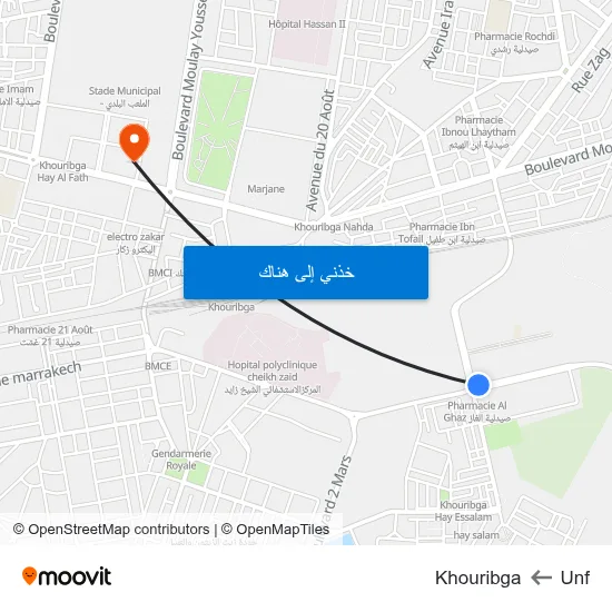 Unf to Khouribga map
