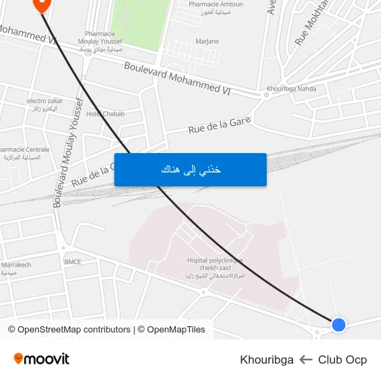Club Ocp to Khouribga map