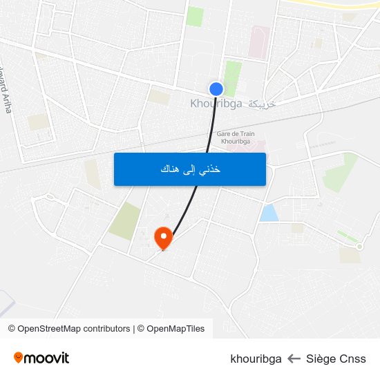 Siège Cnss to khouribga map