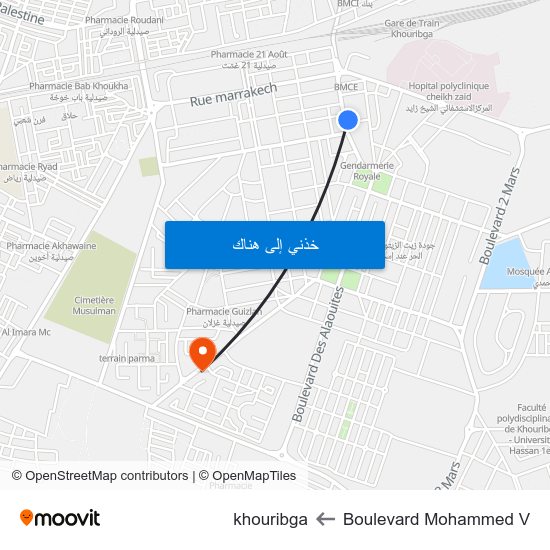 Boulevard Mohammed V to khouribga map