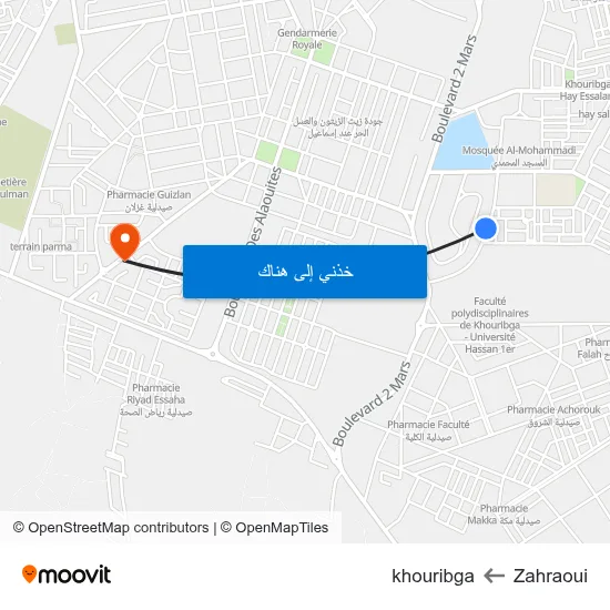 Zahraoui to khouribga map