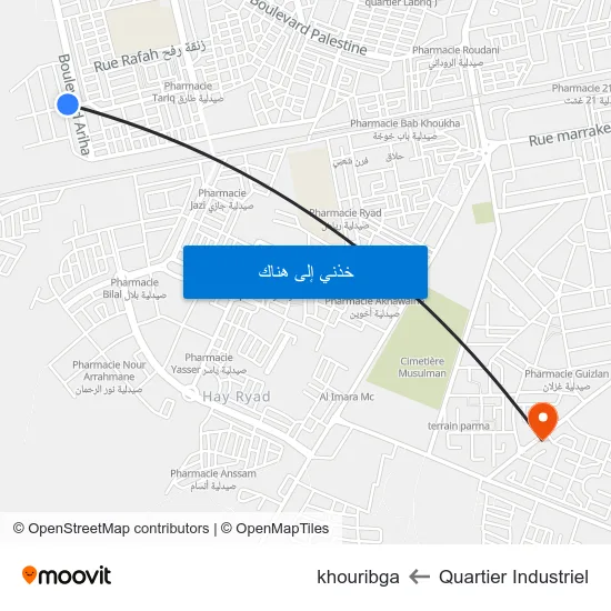 Quartier Industriel to khouribga map