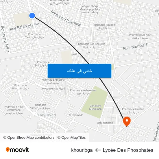 Lycée Des Phosphates to khouribga map
