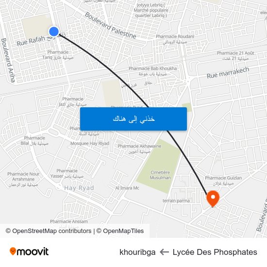 Lycée Des Phosphates to khouribga map