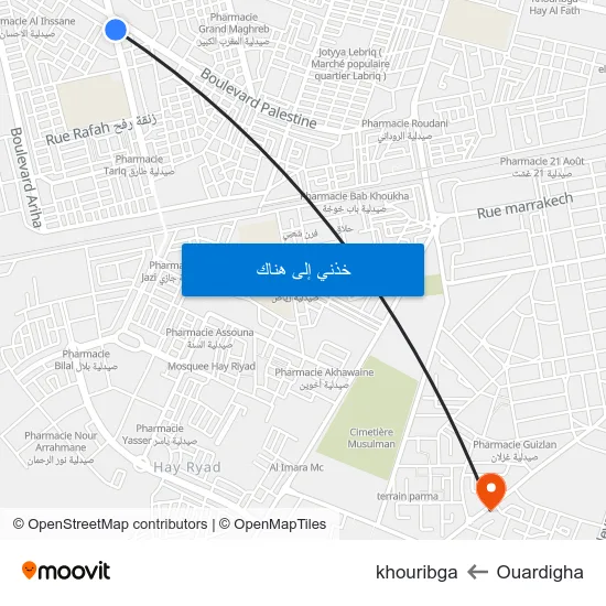 Ouardigha to khouribga map