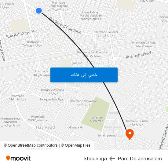 Parc De Jérusalem to khouribga map