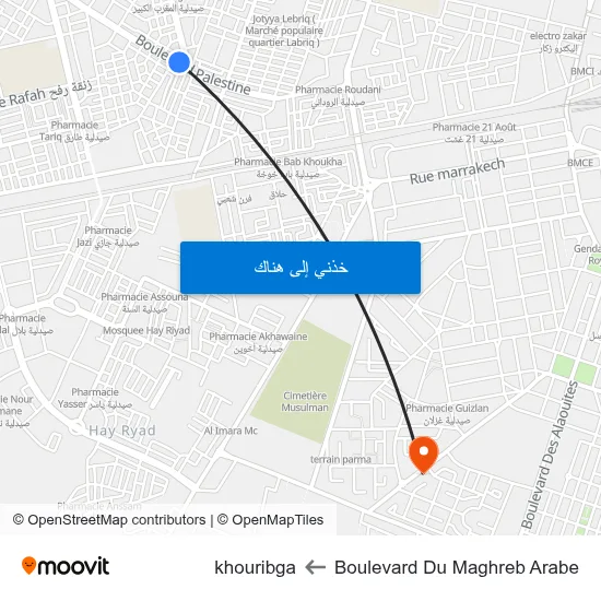 Boulevard Du Maghreb Arabe to khouribga map
