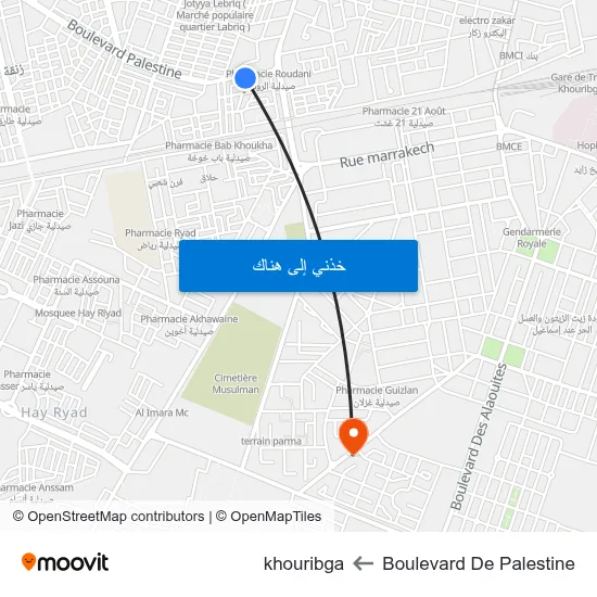 Boulevard De Palestine to khouribga map