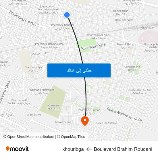 Boulevard Brahim Roudani to khouribga map