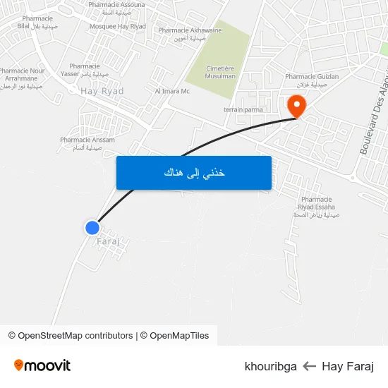 Hay Faraj to khouribga map