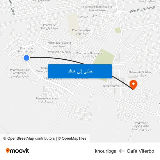 Café Viterbo to khouribga map