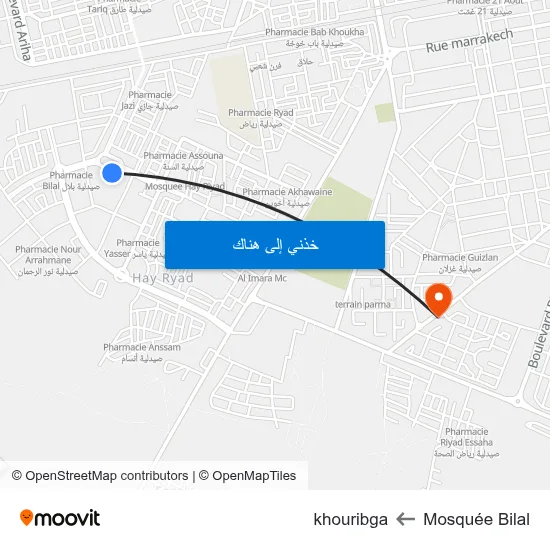 Mosquée Bilal to khouribga map