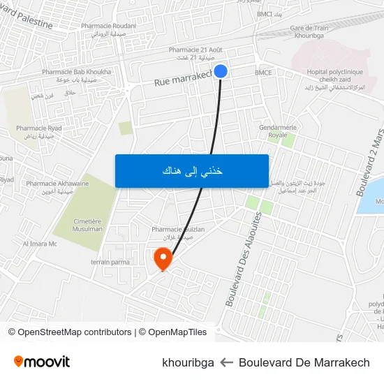 Boulevard De Marrakech to khouribga map