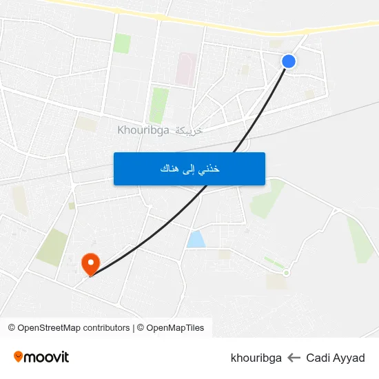Cadi Ayyad to khouribga map