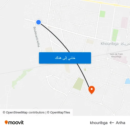 Ariha to khouribga map