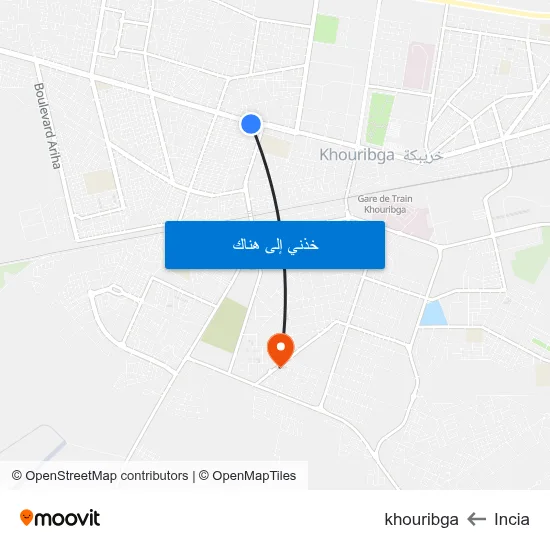 Incia to khouribga map