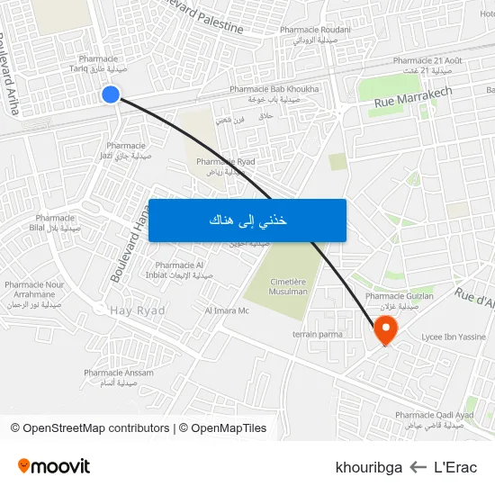 L'Erac to khouribga map
