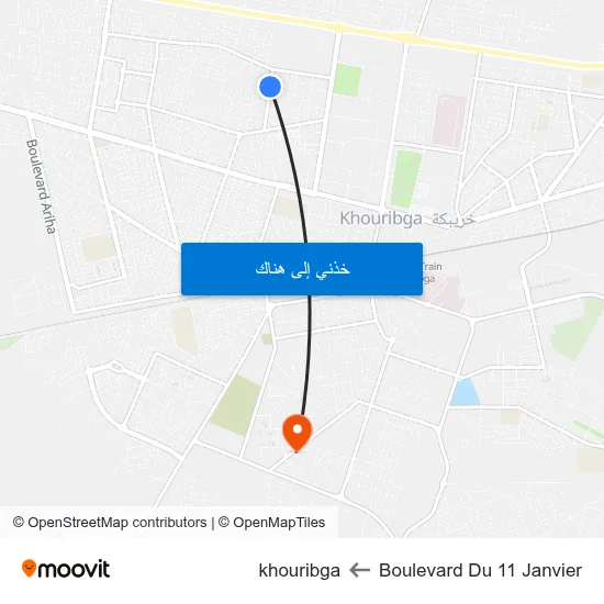 Boulevard Du 11 Janvier to khouribga map
