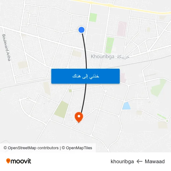 Mawaad to khouribga map
