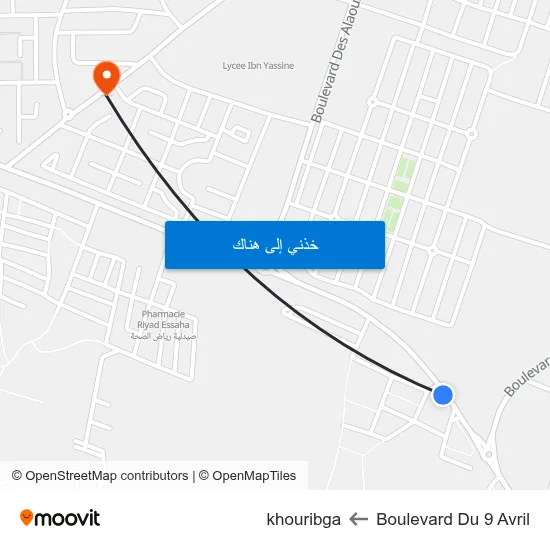 Boulevard Du 9 Avril to khouribga map