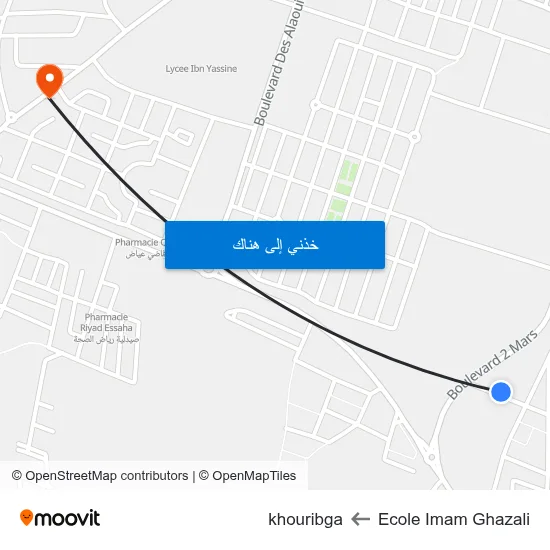 Ecole Imam Ghazali to khouribga map
