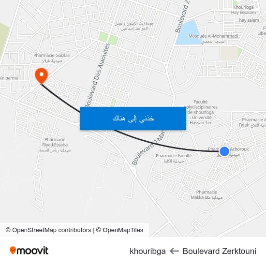 Boulevard Zerktouni to khouribga map