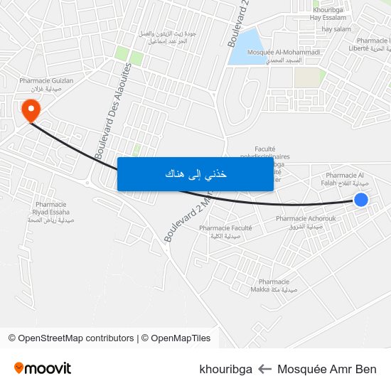 Mosquée Amr Ben to khouribga map