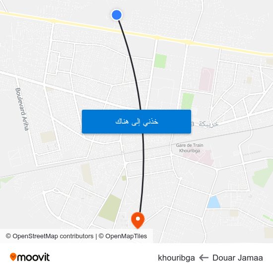 Douar Jamaa to khouribga map