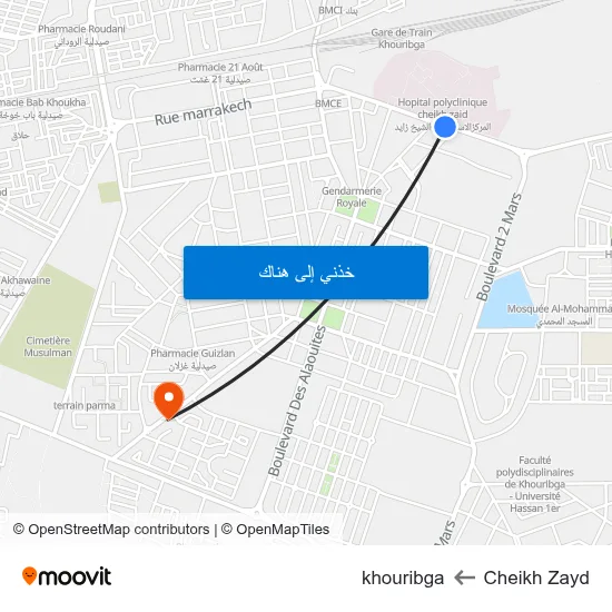 Cheikh Zayd to khouribga map