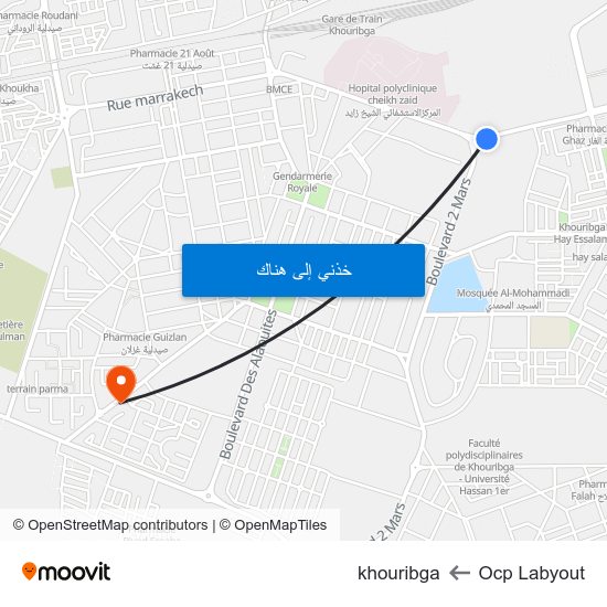 Ocp Labyout to khouribga map