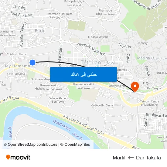 Dar Takafa to Martil map