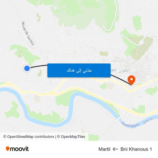 Bni Khanous 1 to Martil map