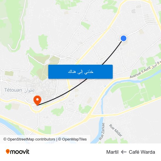 Café Warda to Martil map