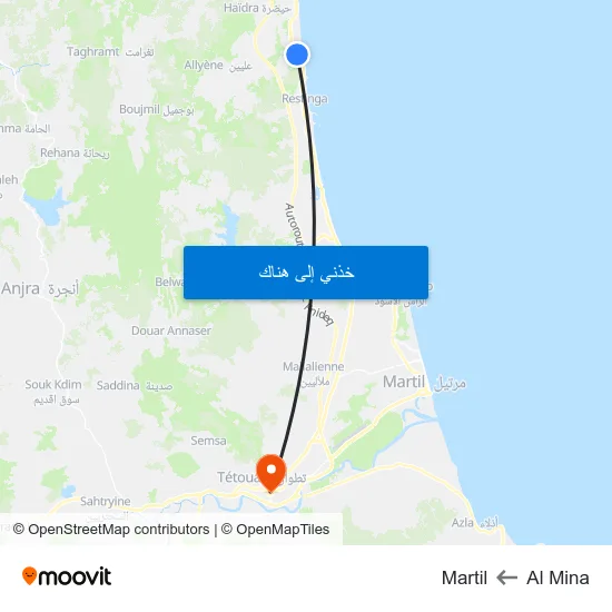 Al Mina to Martil map