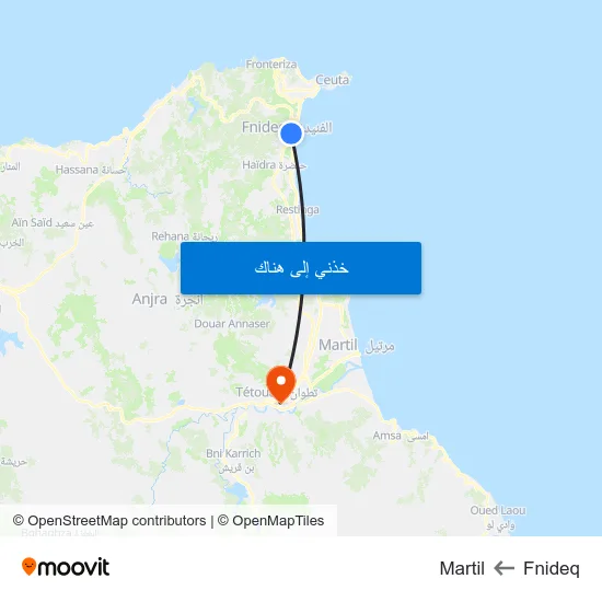 Fnideq to Martil map