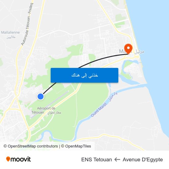 Avenue D'Egypte to ENS Tetouan map