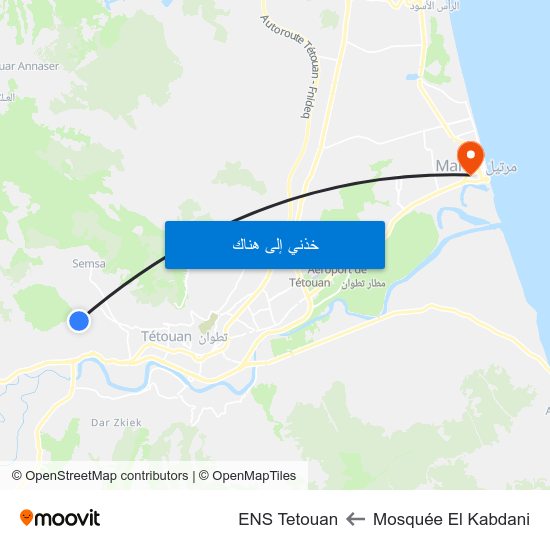 Mosquée El Kabdani to ENS Tetouan map