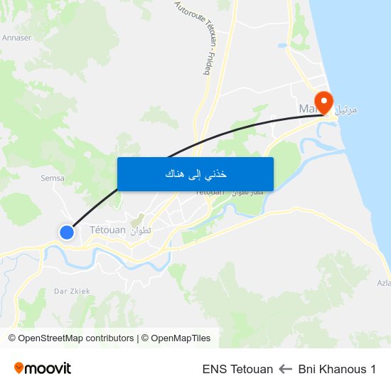 Bni Khanous 1 to ENS Tetouan map